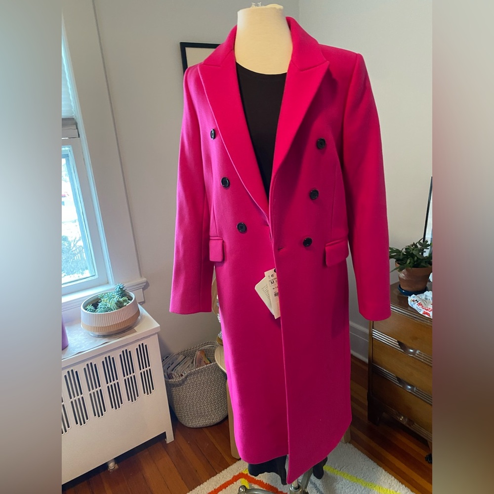 Zara hot pink wool coat Size Small